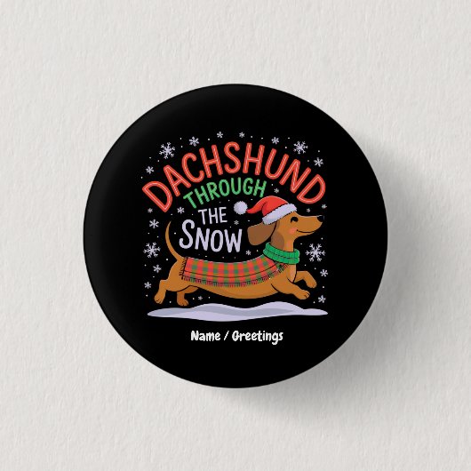 Teckel Door de Sneeuw Grappige Kersthond Ronde Button 3,2 Cm (Voorkant)