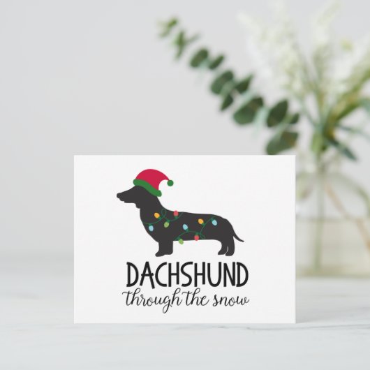 Teckel door de sneeuwpaal Kaart, Kerst Feestdagenkaart (Staand voorkant)