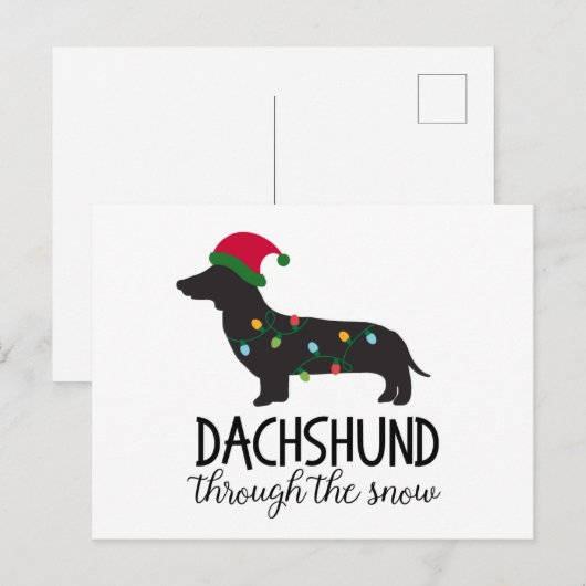 Teckel door de sneeuwpaal Kaart, Kerst Feestdagenkaart (Voorkant / Achterkant)
