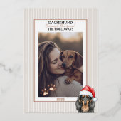 Teckel door de Waterverf van de sneeuw Folie Feestdagenkaart (Voorkant)