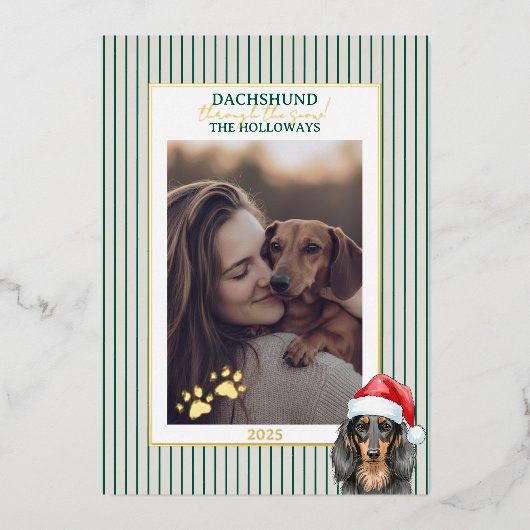 Teckel door de Waterverf van de sneeuw Folie Feestdagenkaart (Voorkant)