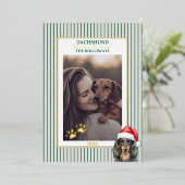 Teckel door de Waterverf van de sneeuw Folie Feestdagenkaart (Staand Voorkant)