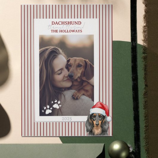 Teckel door de Waterverf van de sneeuw Folie Feestdagenkaart