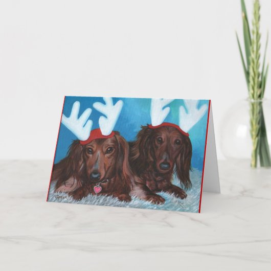 Teckel Doxie Pair Kerst Kaart (Voorkant)