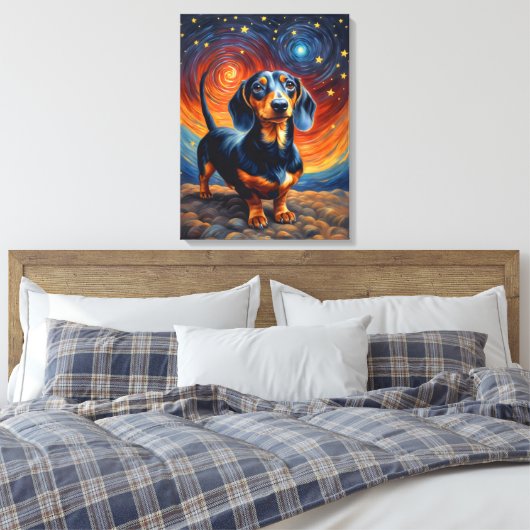Teckel Doxie Weiner Dog Artsy Canvas Afdruk (Insitu (Slaapkamer))