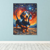 Teckel Doxie Weiner Dog Artsy Canvas Afdruk (Insitu (Houten vloer))