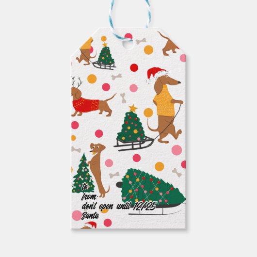 Teckel Doxie Winnie Hond Puppy Bright Kerstmis Cadeaulabel (Voorkant)