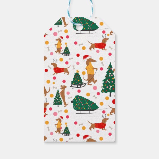 Teckel Doxie Winnie Hond Puppy Bright Kerstmis Cadeaulabel (Achterkant)