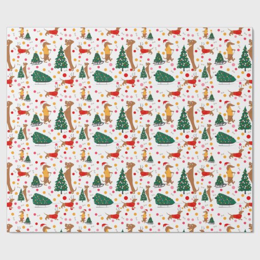 Teckel Doxie Winnie Hond Puppy Bright Kerstmis Cadeaupapier (Vlak)