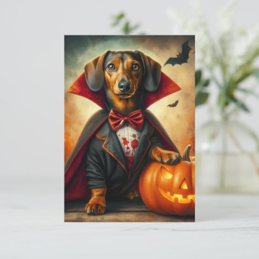 Teckel Dracula Halloween Uitnodigingen (Staand voorkant)