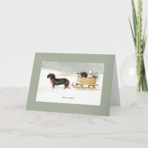  Teckel en Kittens Franse Nieuwjaarskaart Feestdagen Kaart