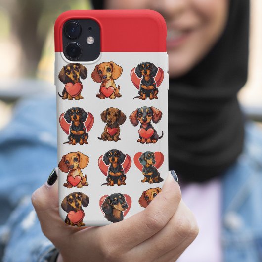 Teckel en Rode Hart Valentijn Waterverf Case-Mate iPhone Case