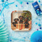 Teckel Familie Kerstmis Papieren Bordje (Feest)
