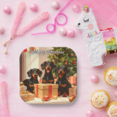 Teckel Familie Kerstmis Papieren Bordje (Feest)