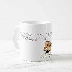 teckel fawn and cream peeking cartoon koffiemok