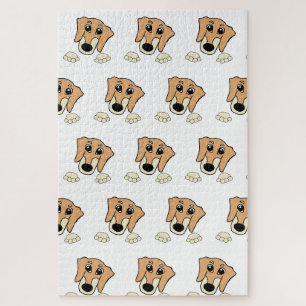 teckel fawn and cream peeking cartoon legpuzzel