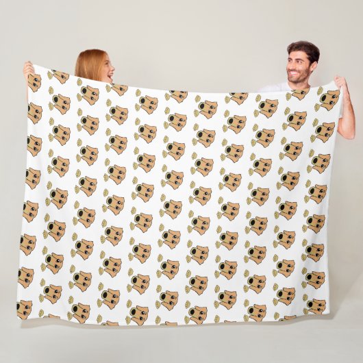 teckel fawn and tan peeking cartoon fleece deken (In situ)