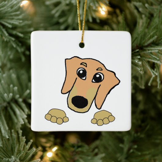 teckel fawn and tan peeking cartoon keramisch ornament (Boom)