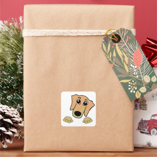 teckel fawn and tan peeking cartoon vierkante sticker (Feestdagen)