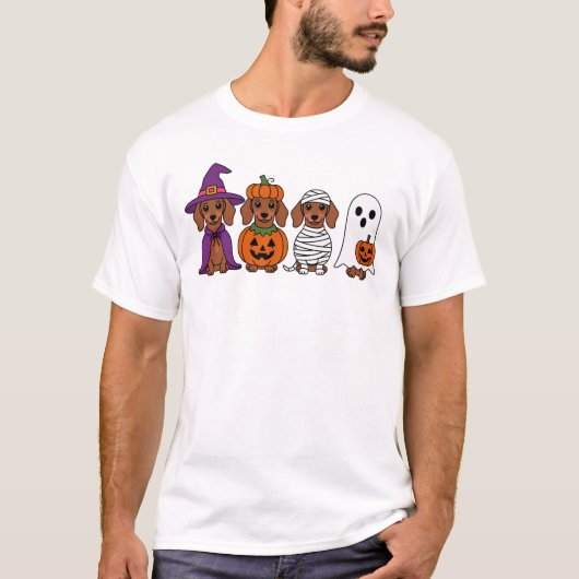 Teckel Halloween Heks Pompoen Mummy Ghost T-shirt (Voorkant)
