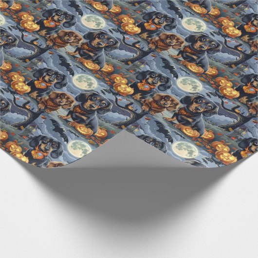 Teckel Halloween Spooky Cadeaupapier (Hoek)