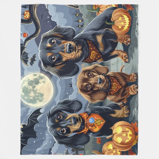 Teckel Halloween Spooky Fleece Deken (Voorkant)