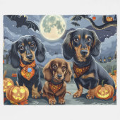 Teckel Halloween Spooky Fleece Deken (Voorkant (Horizontaal))
