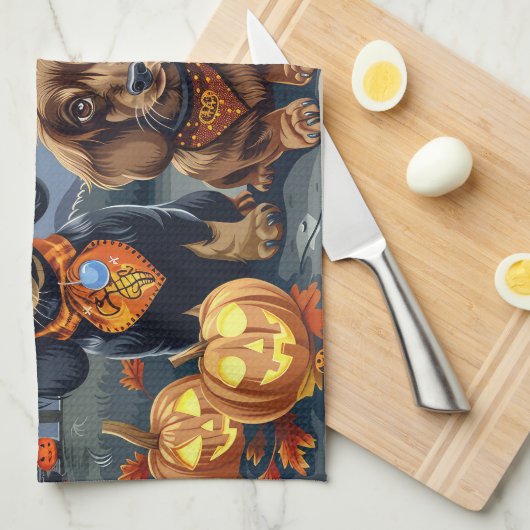 Teckel Halloween Spooky Theedoek (Quarter Fold)