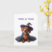 Teckel Halloween Witch Gevouwen Wenskaart Kaart (Gele Bloem)
