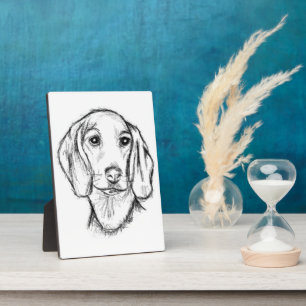 teckel handgetekende schets zwart wit puppy hond fotoplaat