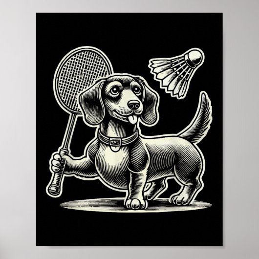 Teckel Hond Badminton Speler Shuttle Mannen Vrouwe Poster (Voorkant)