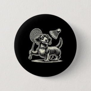 Teckel Hond Badminton Speler Shuttle Mannen Vrouwe Ronde Button 5,7 Cm