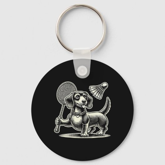 Teckel Hond Badminton Speler Shuttle Mannen Vrouwe Sleutelhanger (Voorkant)