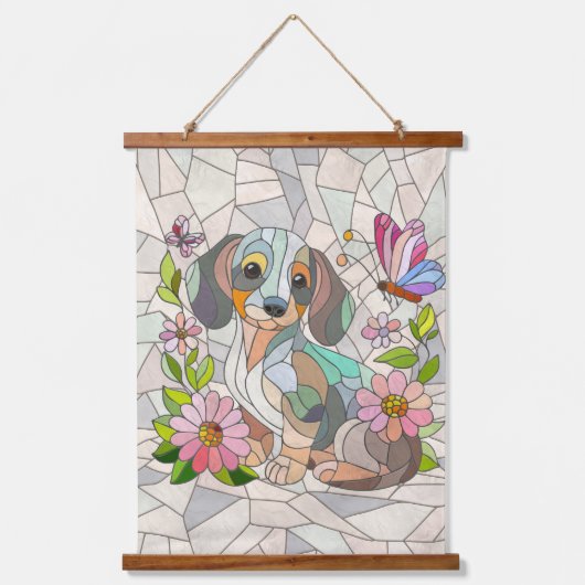 Teckel hond - Doxie -kleurrijk mozaïek Hangend Wandkleed (Voorkant)