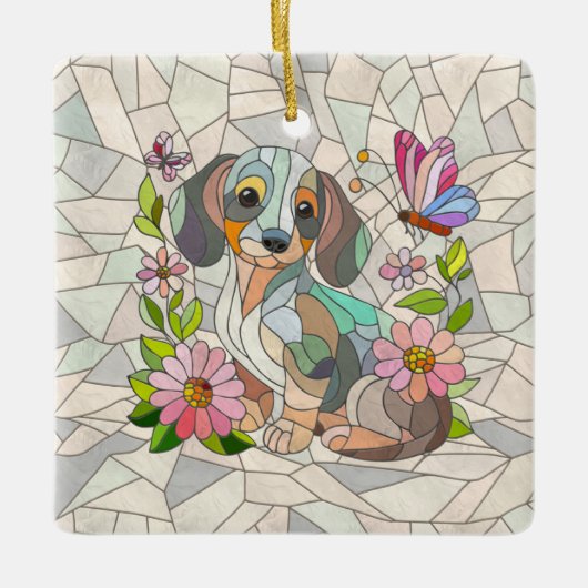 Teckel hond - Doxie -kleurrijk mozaïek Keramisch Ornament (Voorkant)