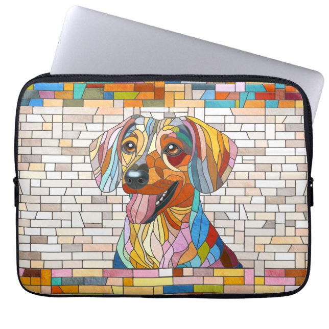 Teckel hond - Doxie -kleurrijk mozaïek Laptop Sleeve (Voorkant)