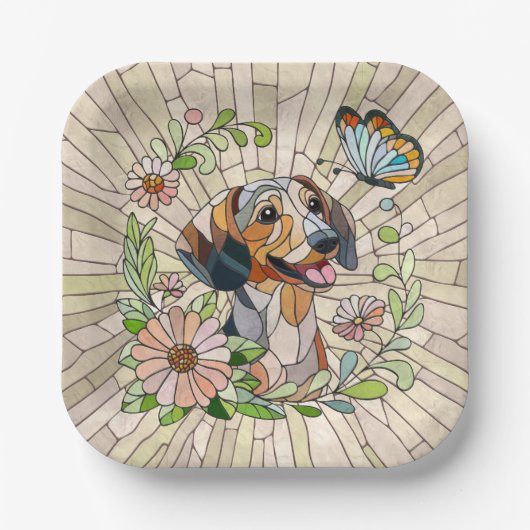 Teckel hond - Doxie -kleurrijk mozaïek Papieren Bordje (Voorkant)
