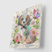 Teckel hond - Doxie -kleurrijk mozaïek Vierkante Klok (Hoek)