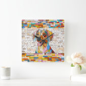 Teckel hond - Doxie -kleurrijk mozaïek Vierkante Klok (Huis)