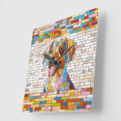 Teckel hond - Doxie -kleurrijk mozaïek Vierkante Klok (Hoek)