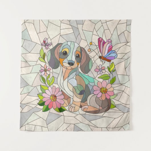 Teckel hond - Doxie -kleurrijk mozaïek Wandkleed (Voorkant)