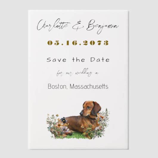 Teckel Hond en Wildflowers Save the Date Vellum Uitnodigingen (Voorkant)