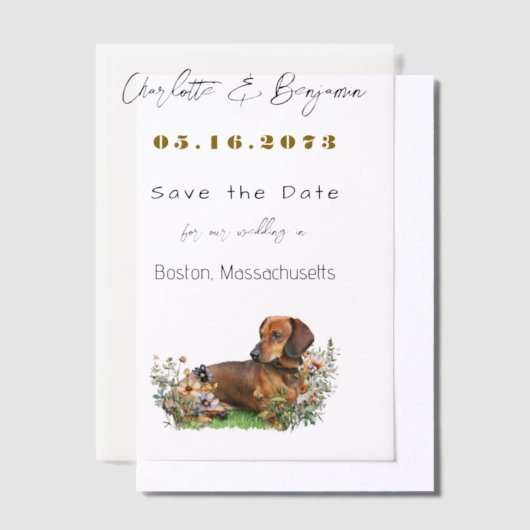 Teckel Hond en Wildflowers Save the Date Vellum Uitnodigingen (Offset)