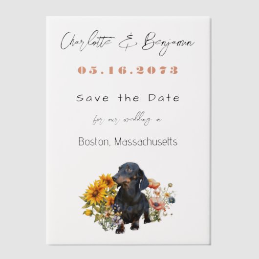 Teckel Hond en Wildflowers Save the Date Vellum Uitnodigingen (Voorkant)