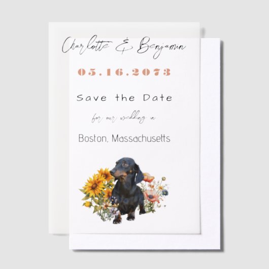 Teckel Hond en Wildflowers Save the Date Vellum Uitnodigingen (Offset)