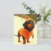 Teckel hond gekleed in ski Draag Briefkaart (Staand voorkant)