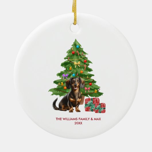 Teckel Hond Gepersonaliseerde Kerst Keramisch Ornament (Achterkant)