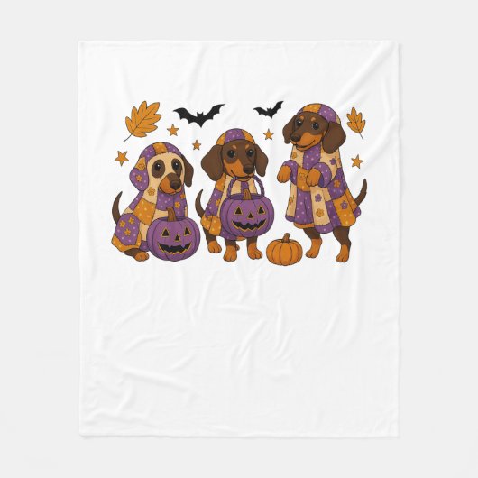 Teckel Hond Ghost Halloween Fleece Deken (Voorkant)