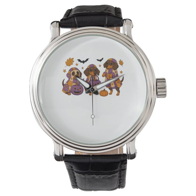 Teckel Hond Ghost Halloween Horloge (Voorkant)