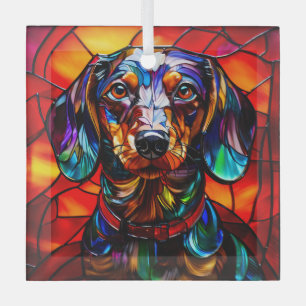 Teckel Hond "Glas in lood" Glas Ornament